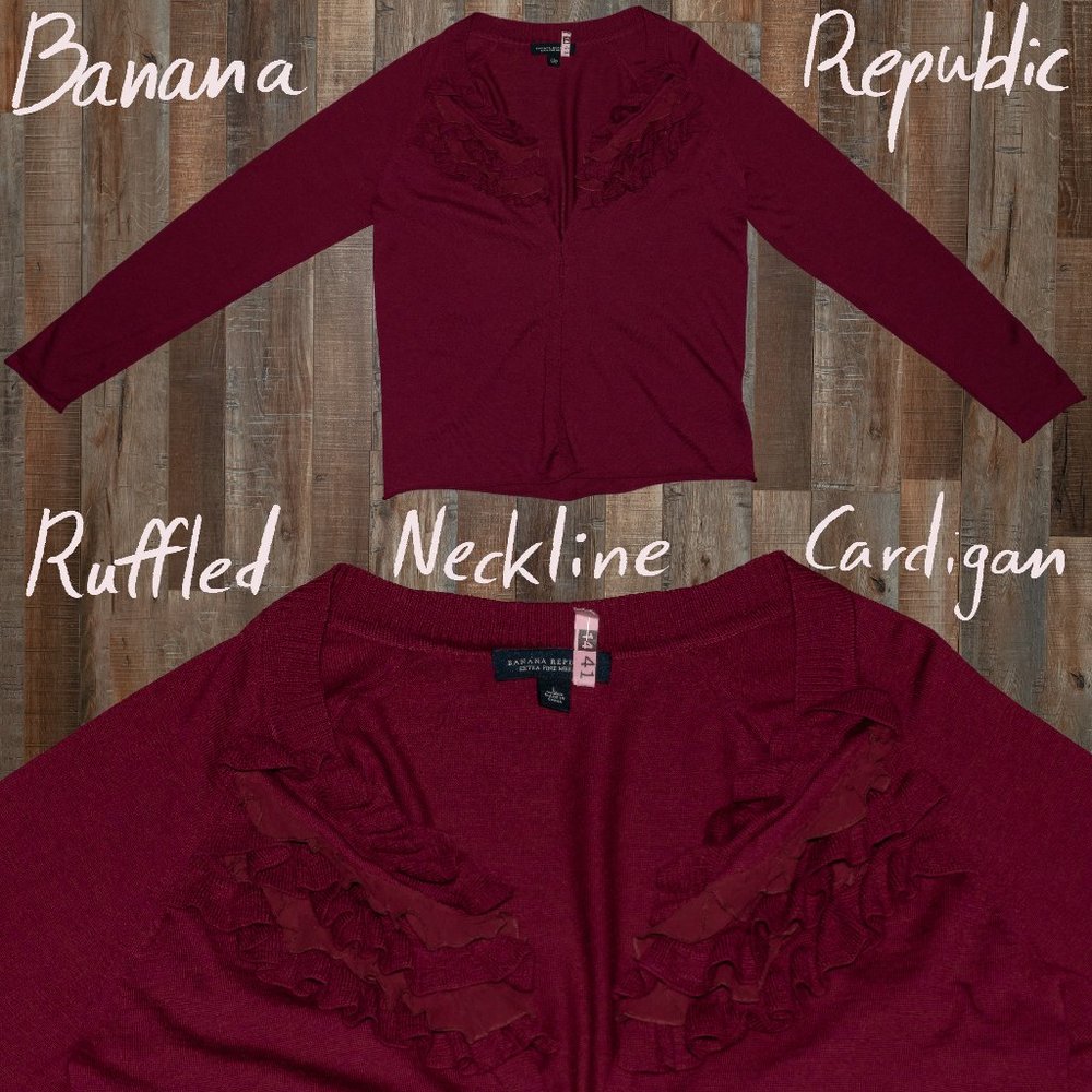 Banana Republic | Ruffled Neckline Merino Wool Cardigan